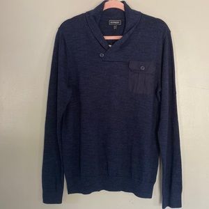 Express Shawl Collar Sweater - Navy Blue - M